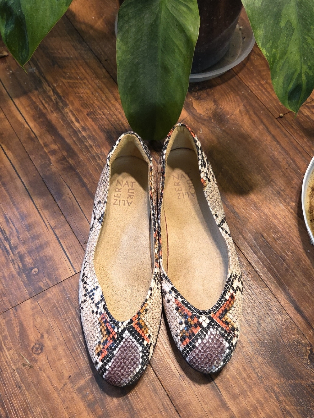 Naturalizer Vivienne Women's Snake-Print Vegan Leather Almond Toe Flats 7.5